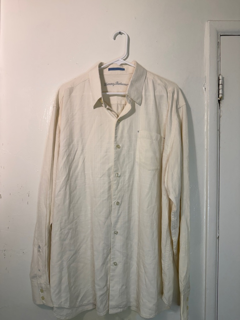 Tommy Bahama 100% Silk Cream Jacquard Long Sleeve Resort Shirt - XL